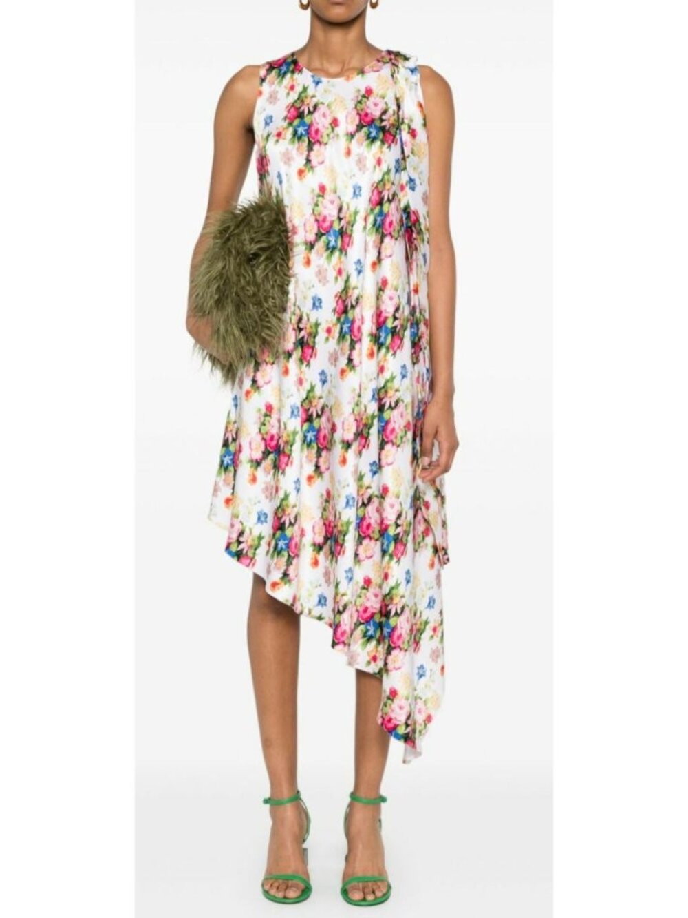 Loewe White Floral Asymmetrical Silk Dress